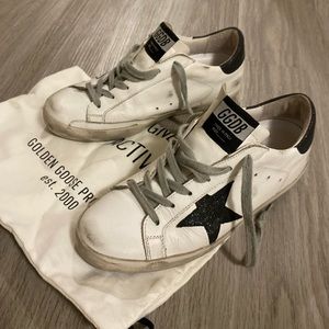 Golden Goose White and Black Glitter Superstar Sneakers